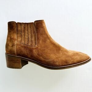 AQUATALIA Rosalin Weatherproof Suede Ankle Boot Size 9.5 Whiskey Tan Italy